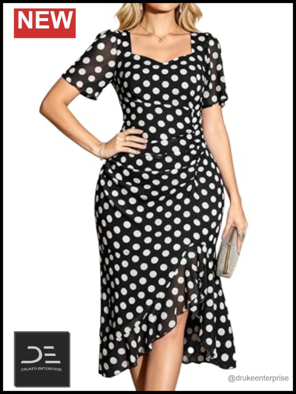 Chiffon Midi Dress Square Neck Flutter Sleeve Ruffle Slit Cocktail